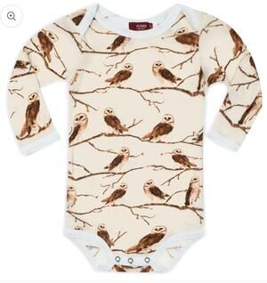 Milkbarn Bamboo Long Sleeve One Piece, Owl, NWT, Multiple Sizes Available